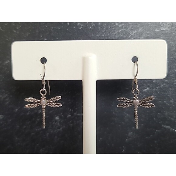 925 Dragonfly Dangling Pierced Earrings Vintage - Picture 10 of 10